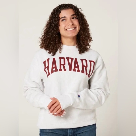 Harvard Tops - Harvard University Unisex White with Arched Red Logo Sweatshirt Sz Large